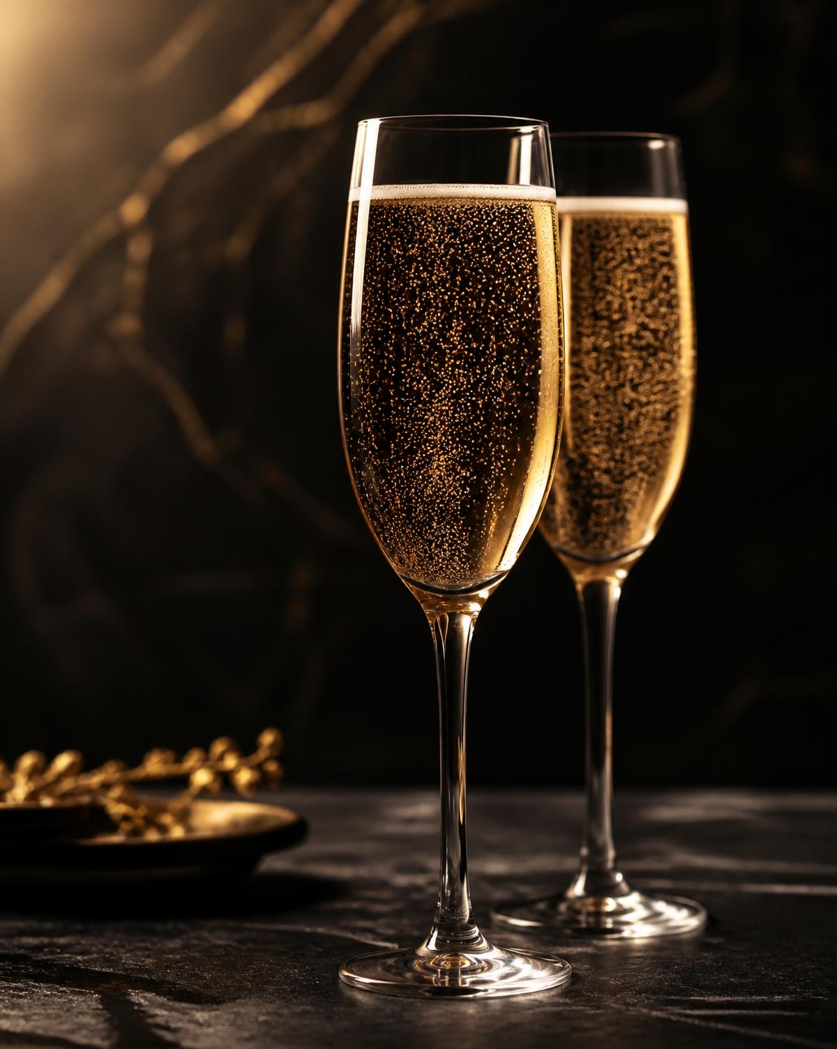 Due flûte di champagne su pietra scura